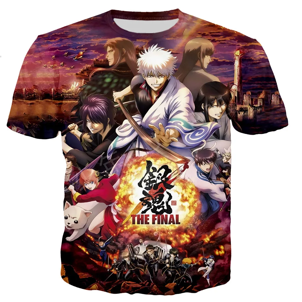 Gintama-原宿スタイルの男性と女性のための3DプリントTシャツ,ストリートウェア