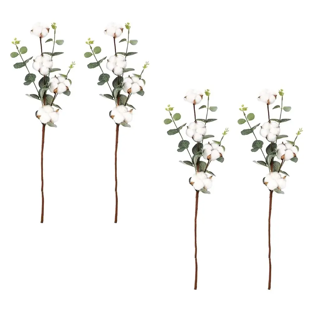 

4 Pcs Artificial Bouquet Small Flowers Arranging Plants Greenery Stems Faux Floral Cotton Decor Artificial Plants Home