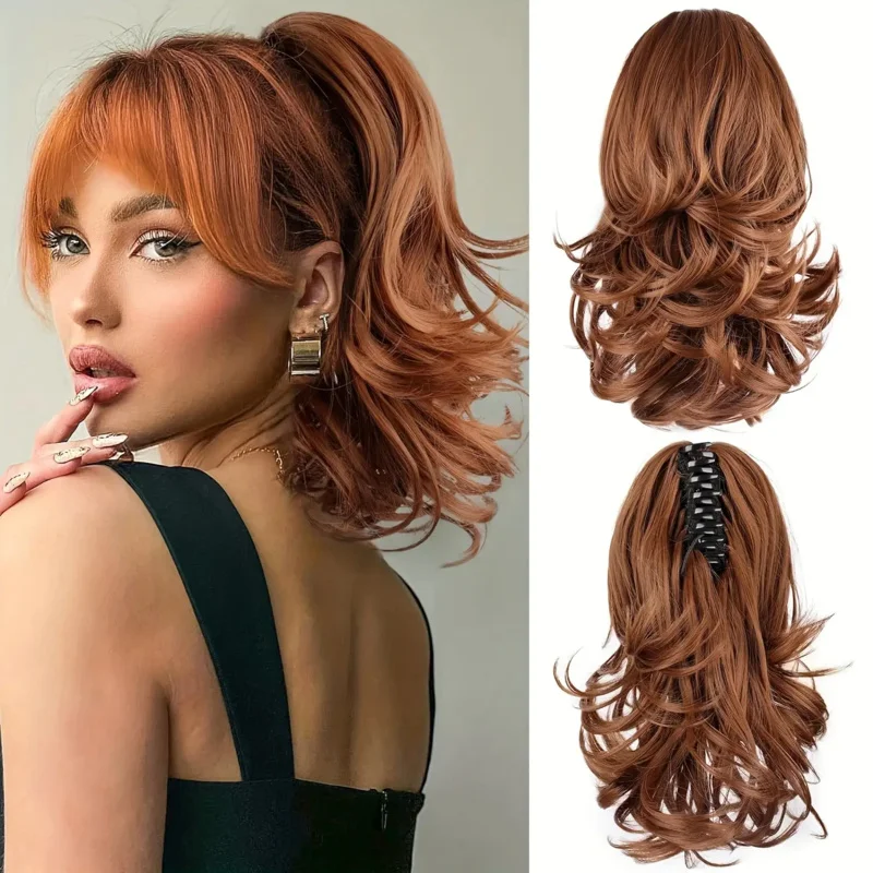 Claw Clip Ponytail Extension - Dark Brown/Black Wavy Curly Hair Synthetic Hair Extensions for Women Daily And Special Occasions