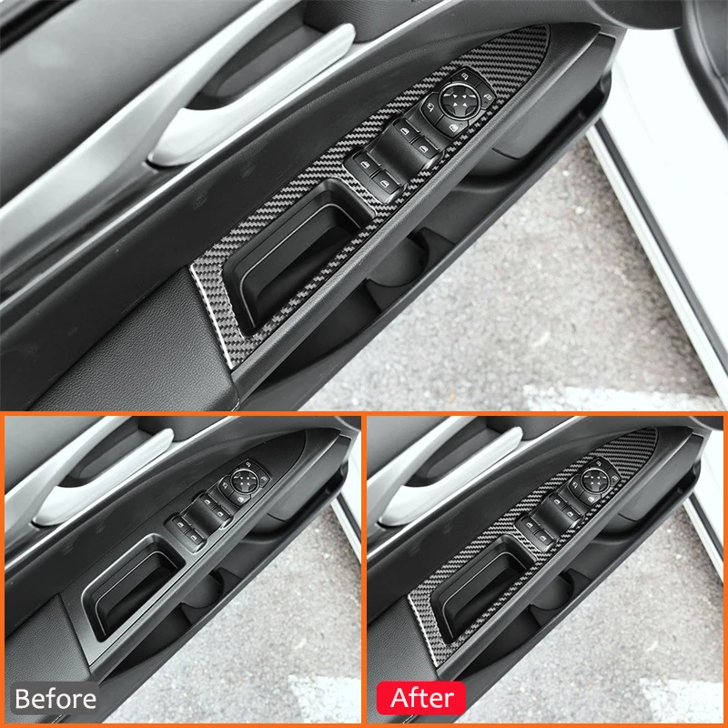 4PCS For Ford Mondeo 2013-2019 Carbon Fiber Auto Interior Power Window Lifter Switch Buttons Panel Frame Decoration Stickers