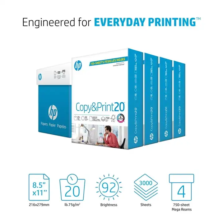 HP Printer Paper, Copy & Print 20lb, 8.5x11, 4 Bulk Packs, White, 3000 Sheets