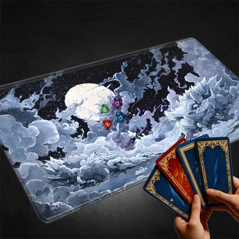 Surreal dragonthemed game mat with moonlight and cloud designs Perfect for trading card games. Ideal choice for TCG enthusiasts.