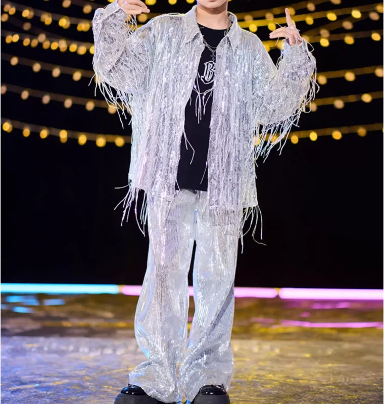 

Boys' Street Dance Sequin Tassel Jacket Jazz Dance Latin Dance Performance Costume