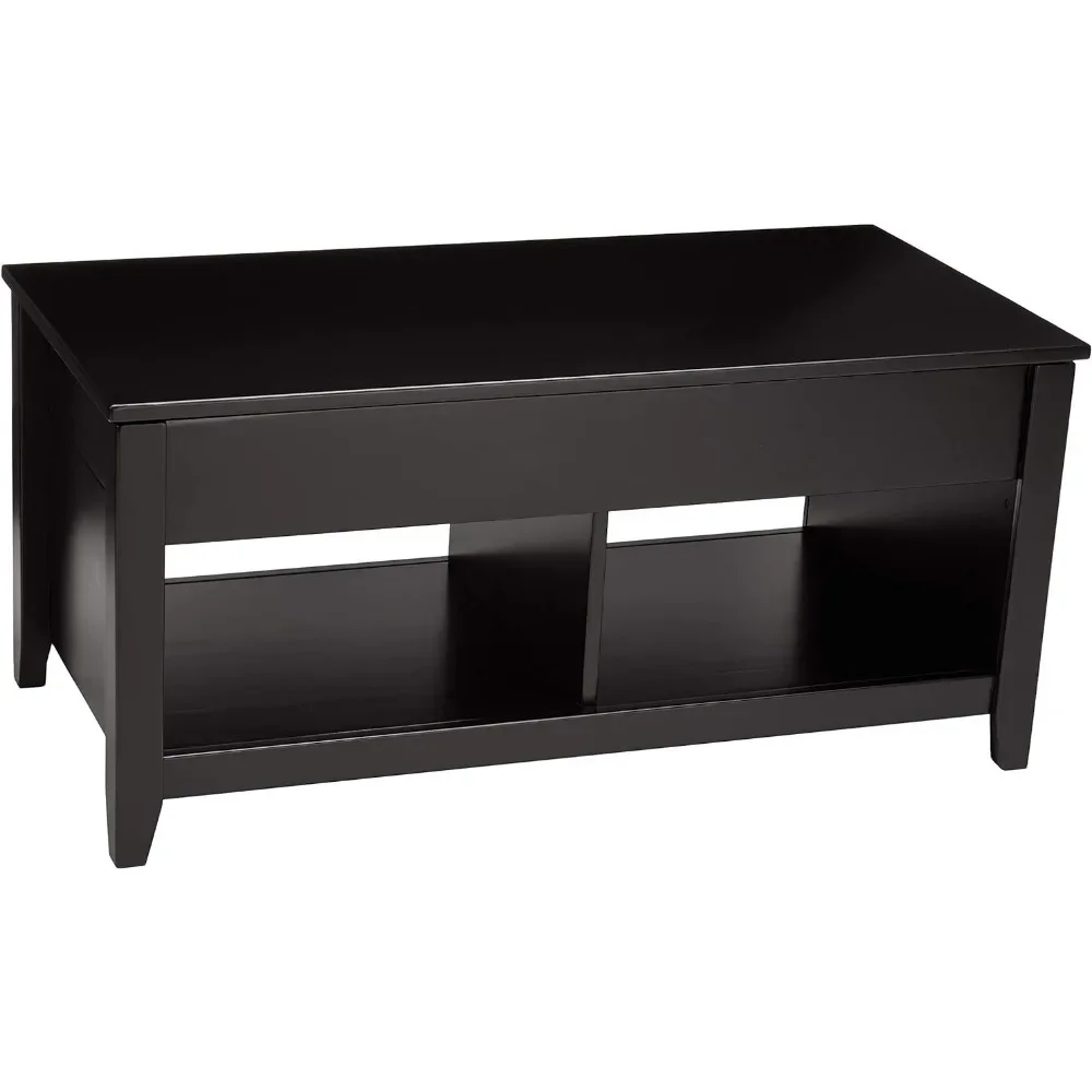 Mesa de café de 40 pulgadas x 18 pulgadas x 19 pulgadas, sin carga, para servir café, almacenamiento superior elevado, mesa de centro rectangular, mesas de salón negras