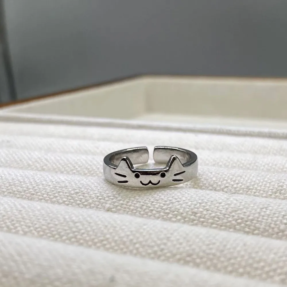 Unique Geometric Animal Couple Ring Dull Polish Cute Dog Cat Opening Ring Alloy Jewelry Valentine's Day Gift Women Men