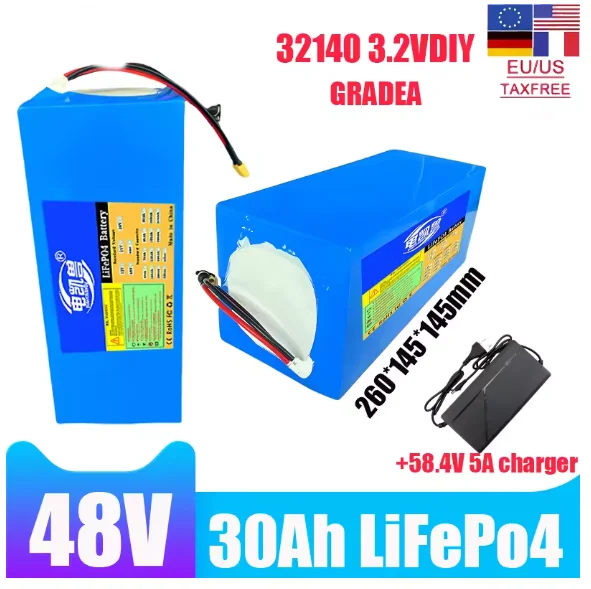

Совершенно новый аккумулятор LiFePo4 48 В 30 Ач 32140 встроенный двигатель BMS 0-2500 Вт мощная литий-железо-фосфатная аккумуляторная батарея