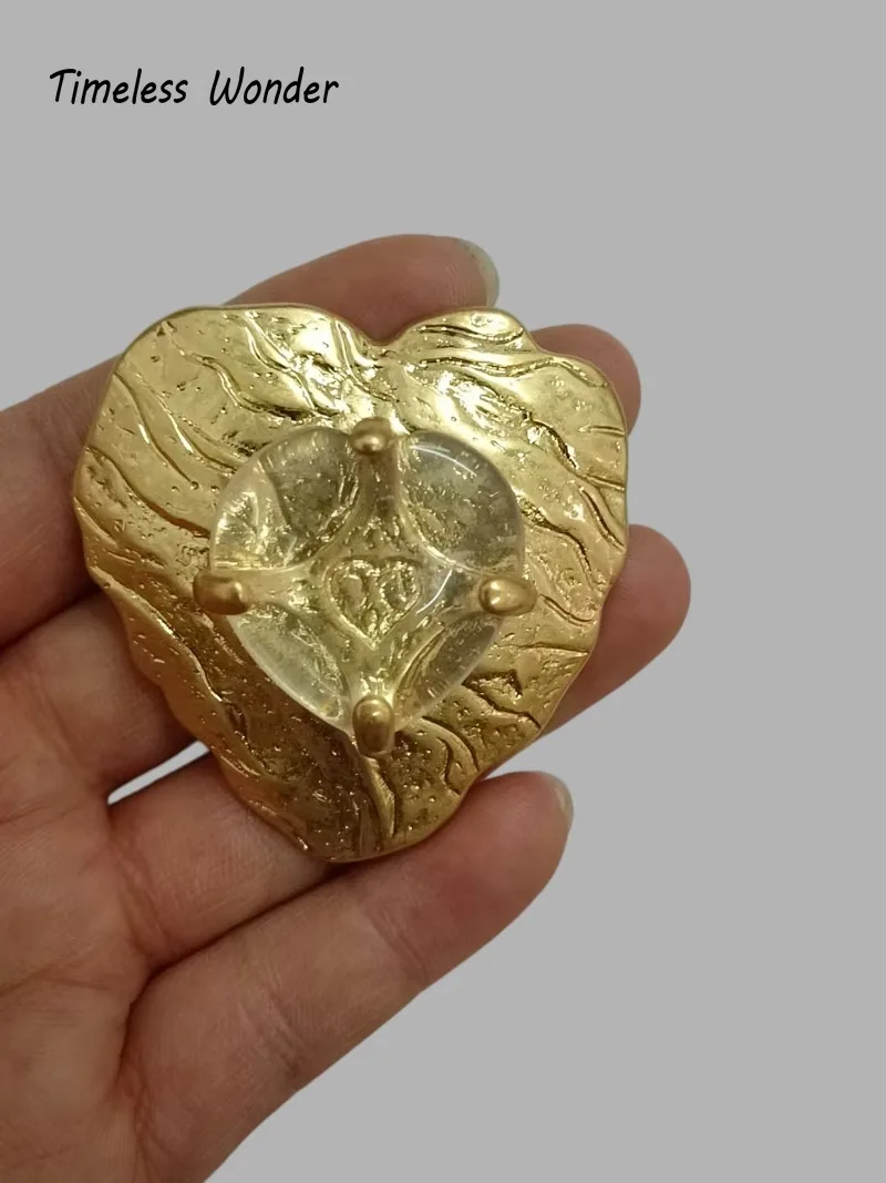 Timeless Wonder Retro Geo Hammered Heart Brooch Pins for Women Designer Jewelry Top Trendy Rare Gift Classy Style Cute 7523