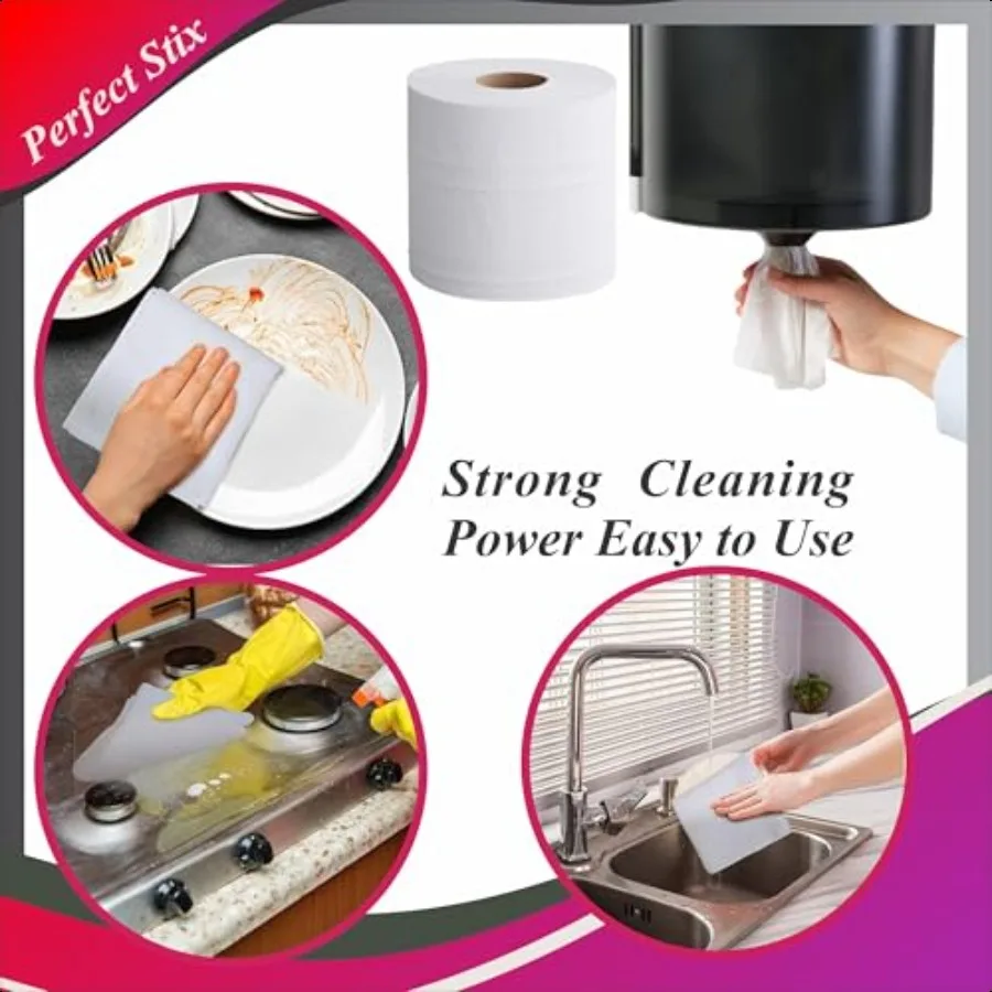 Confezione da 10 asciugamani di carta bianchi con tirante centrale da 2 ct, 600 fogli per rotolo