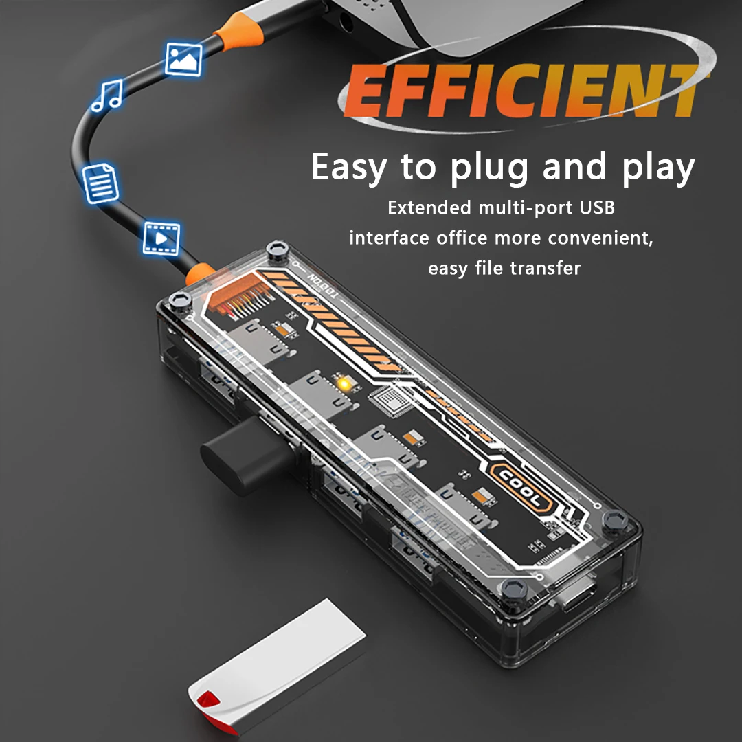 5 In 1 Transparent Usb C Hub Usb Splitter Type C Hub For Macbook Pro Air Laptops Pc Accessories Docking Station Hub Usb C Rj45