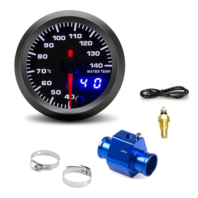 Wskaźnik temperatury wody samochodu 52 mm 40 ~ 140 ℃   7-kolorowe podświetlenie z czujnikiem temperatury wody Adapter czujnika temperatury wody 1/8 NPT
