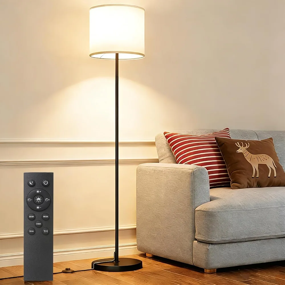12W Dimmable LED Floor Lamp, Remote & Foot Switch Tall Standing Lamp with Color Temperature Adjustable, Linen Lampshade Modern Floor Light for Living Room Bedroom Office Kids Room