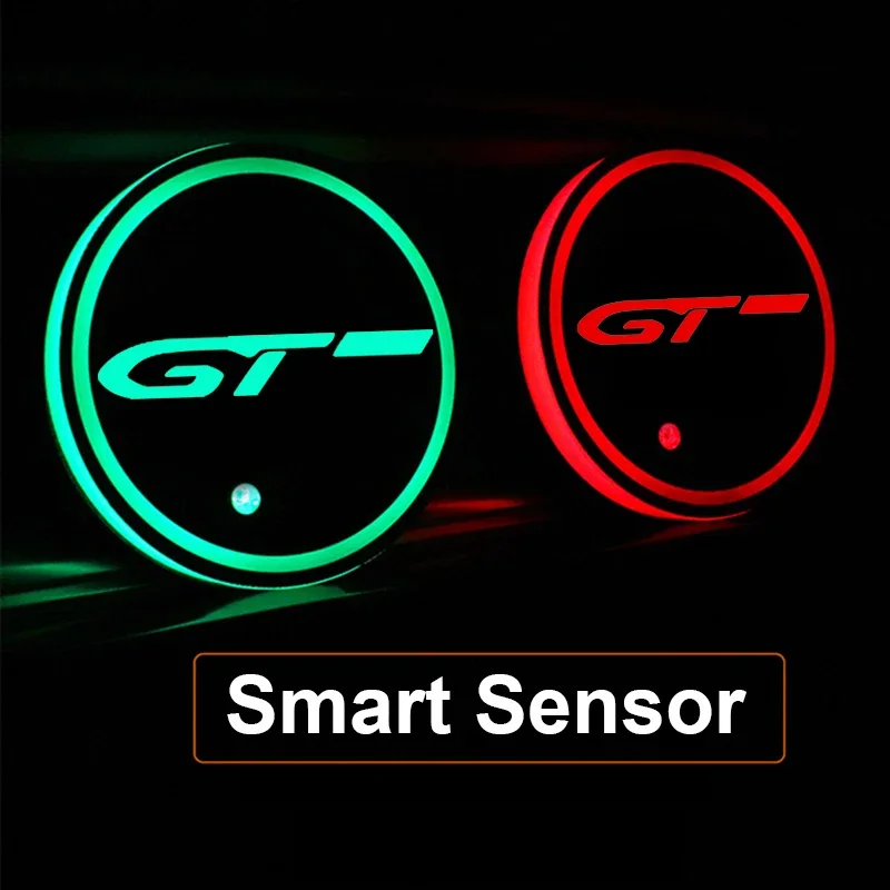 

Luminous Car Coaster Light LED Car Cup Slot Mat Atmosphere Light for Peugeot GT Logo 106 207 208 301 408 2008 3008 307 308 5008