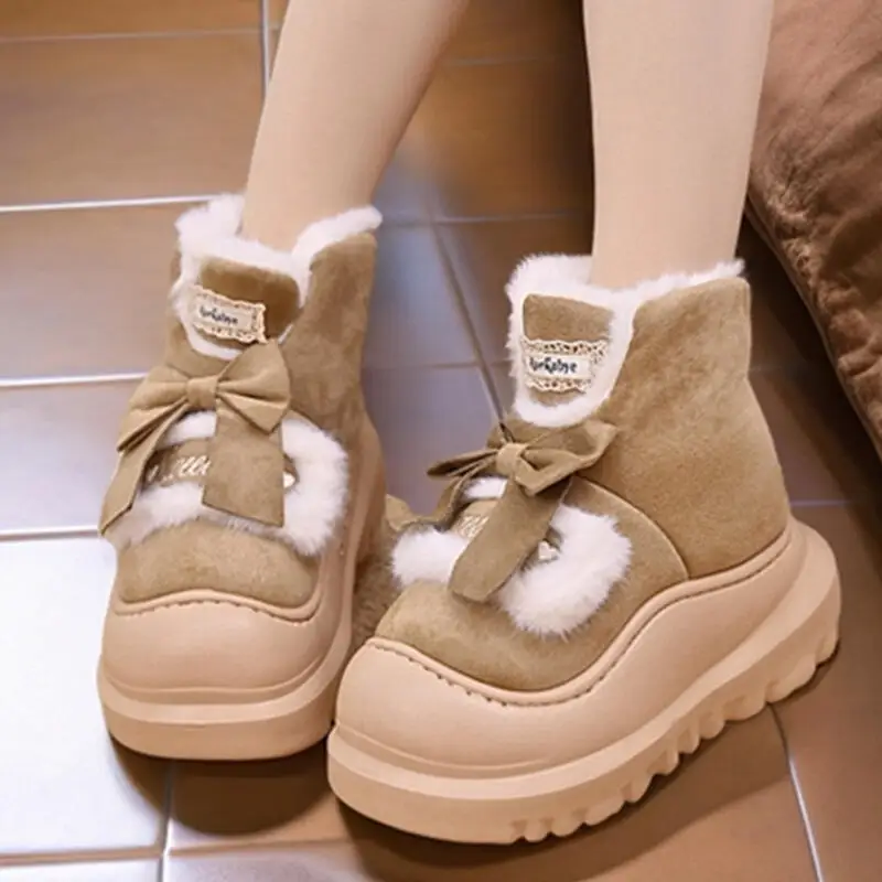 حار 2025 شتاء جديد إمرأة سميكة القاع عالية مساعدة أفخم أحذية قطنية الراحة سميكة الدافئة أحذية قطنية ترتدي في المنزل خارج #5