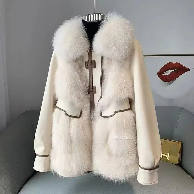 Elegant Big Fur Collar Belted Coat Women 2025 Fashionable Temperament Winter New Cotton Fur Girl Jacket