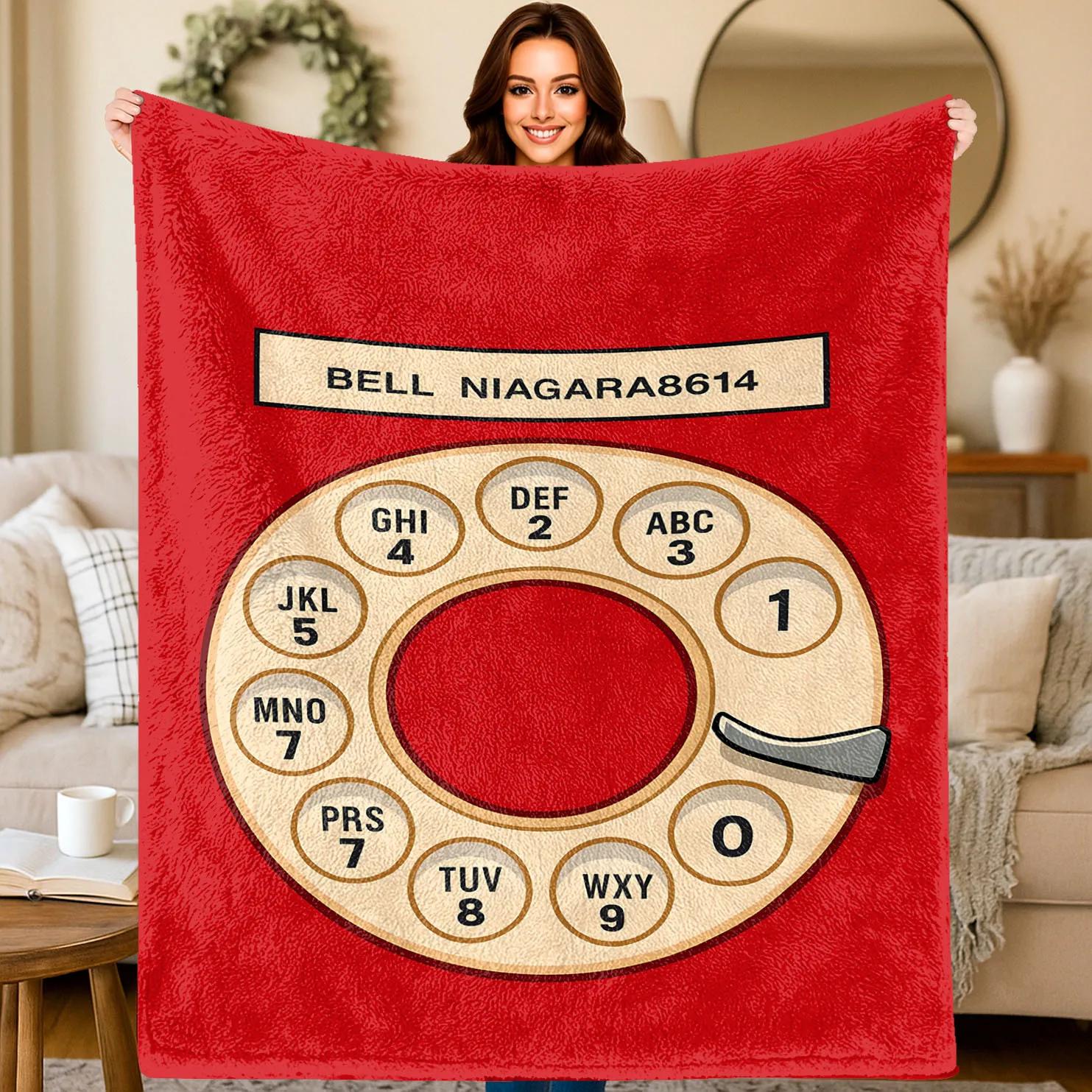 Retro telephone-themed pattern Flannel printed blanket suitable for all seasons suitable for living room office sofa and travel