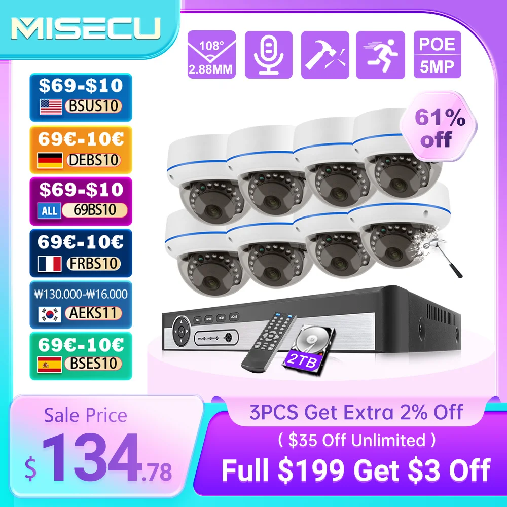 

MISECU 8CH 4MP 5MP POE Dome Security IP Camera System Vandal-proof Indoor Home CCTV Video Record Surveillance Protection Kit