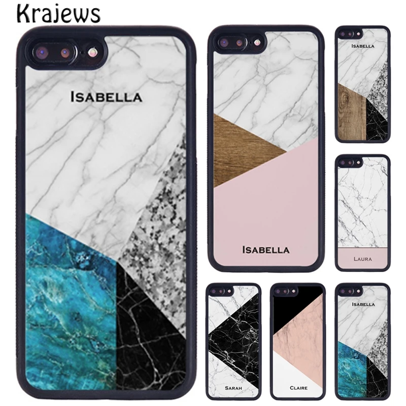 Krajews Personalised Name Initials Mix Marble Phone Case For iPhone 16 15 14 XR XS 11 12 mini 13 Pro MAX Plus coque