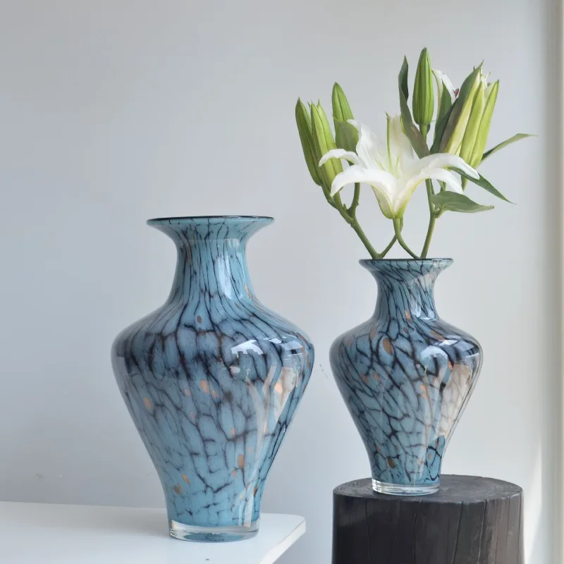 홈 새로운 중국 스타일, 고전적인 에나멜 블루 튀긴 유리 장식품, 장식 수공예품 데스크탑 꽃병