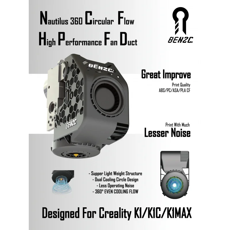 

For BEN2C Chuangxiang K1/K1c/K1 Max 360-degree seamless spiral airflow cooling duct