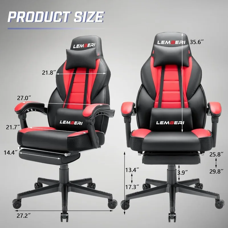 LEMBERI Video Game Chairs with footrest, Big Gamer Chair for Adults, 400lb Capacity, Racing Style Computer Chair image 3