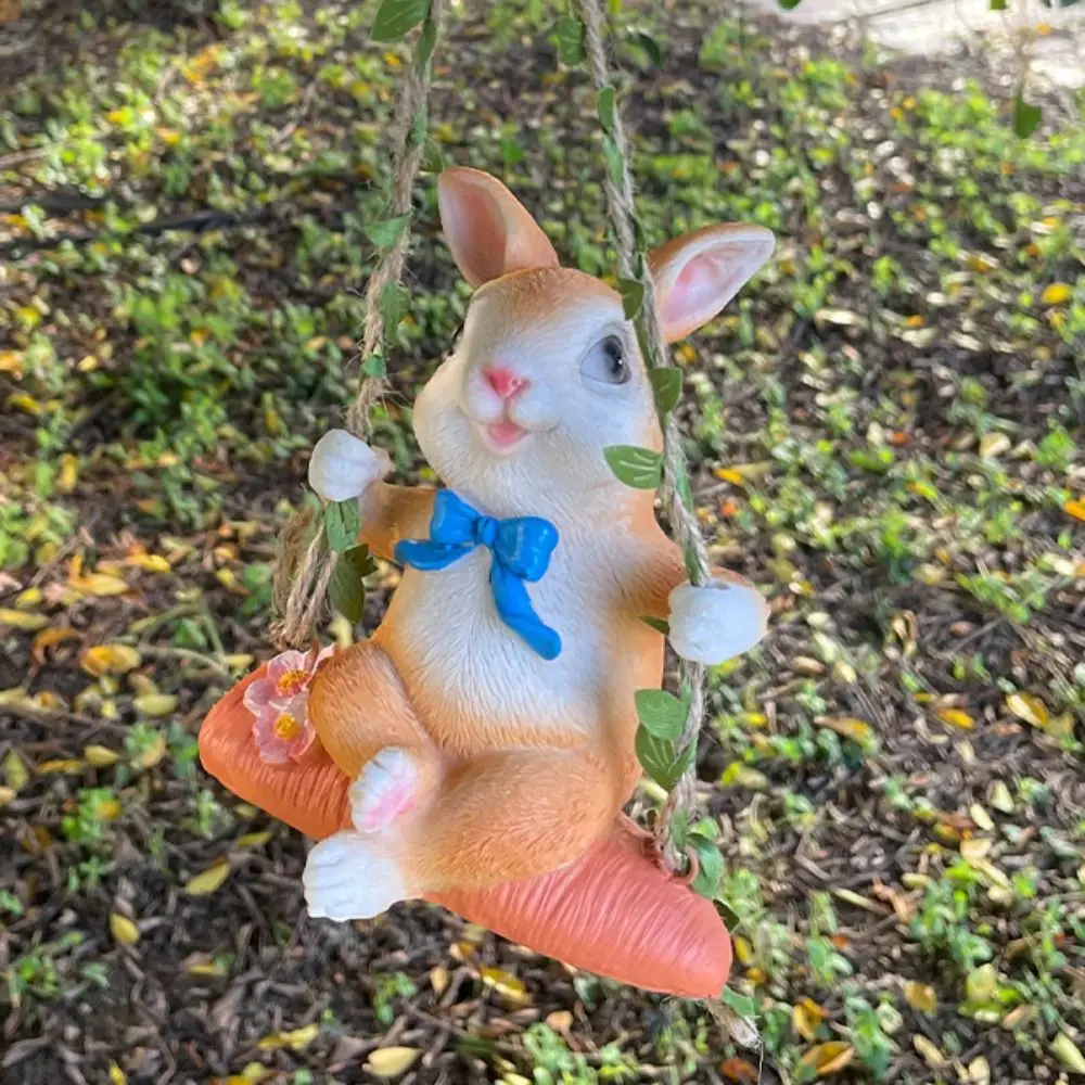 

Garden Decor Resin Swing Rabbit Ornament Cartoon Cute Bunny Statue Pendant Simulated Waterproof Miniatures Figurine Flowerpot