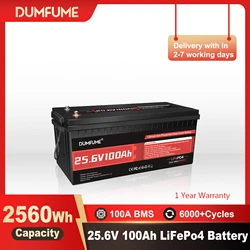 Dumfume 24V 100Ah Lifepo4 Lithium Battery 100A BMS 12V 600Ah/12V 314Ah/12V 100Ah/36V 100Ah Battery Solar RV 1 Year Warranty