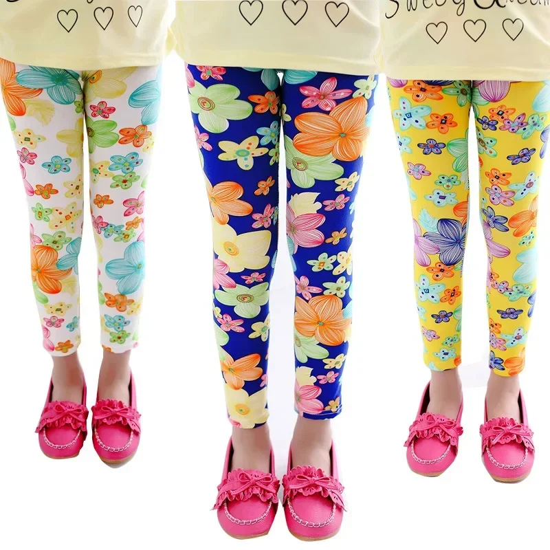 Girls Flower Leggings Kids Pencil Pant Teenagers Slim Trousers 2024 Spring Autumn 12 14 Years Children\'s Clothing