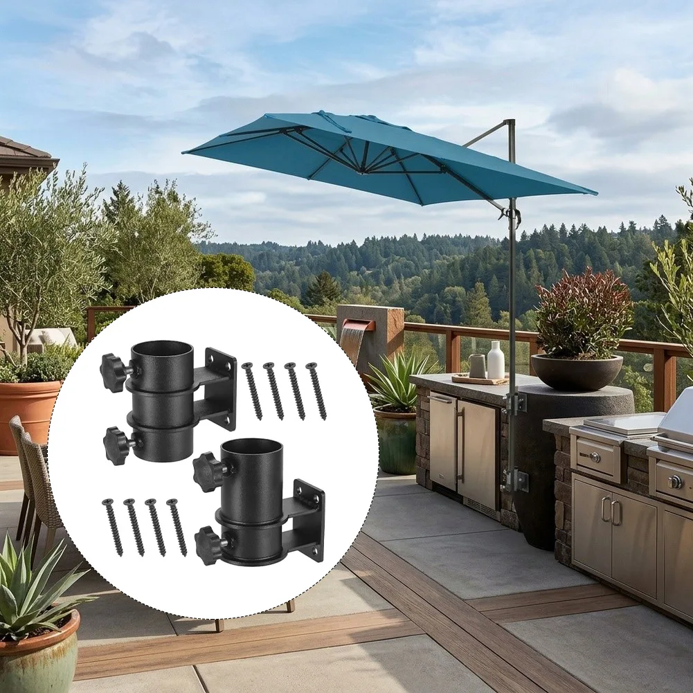2Pcs Iron Deck Umbrella Mount Heavy-Duty Patio Umbrella Holder For Deck Railing Sun Umbrella Base Bracket Outdoor Umbrella Stand