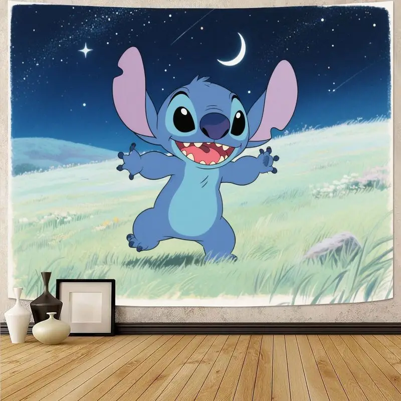 

1PC Disney Stitch Tapestry Cute Cartoon Wall Art Home Decor Polyester Fabric Living Room Bedroom Gift for Fans of Lilo & Stitch