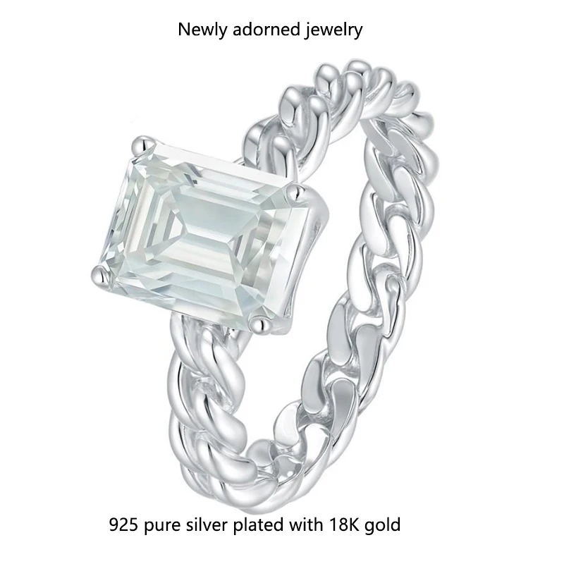 

Italian style weaving S925 silver Cuban ring 3ct 7x9mm cut moissanite women's niche