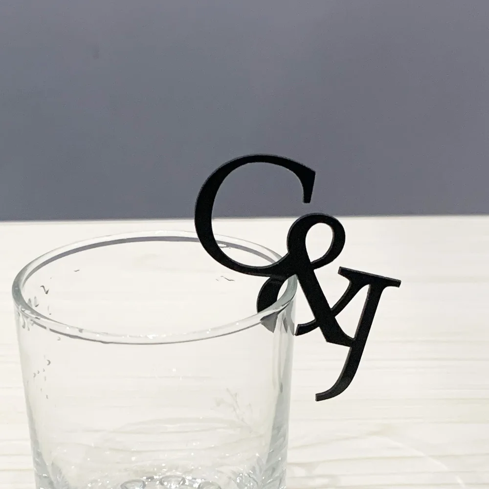 20/100pcs Personalized Drink Topper Wedding Acrylic Drink Tags Custom Initials Charms Cocktail Toppers Wedding Glass Decorations