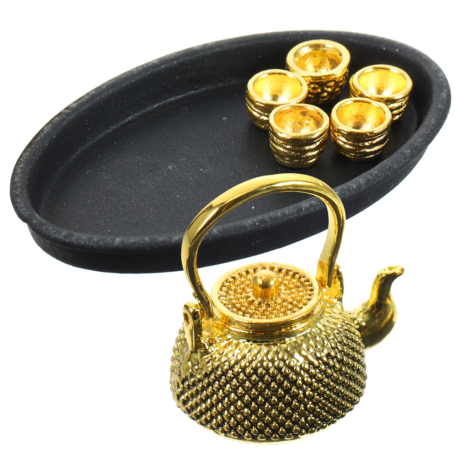 

1Set Miniature Metal Tea Set Vintage Elegant Mini Tea Cups and Teapot for Dollhouse Decoration Mini Kitchen Accessories Kids