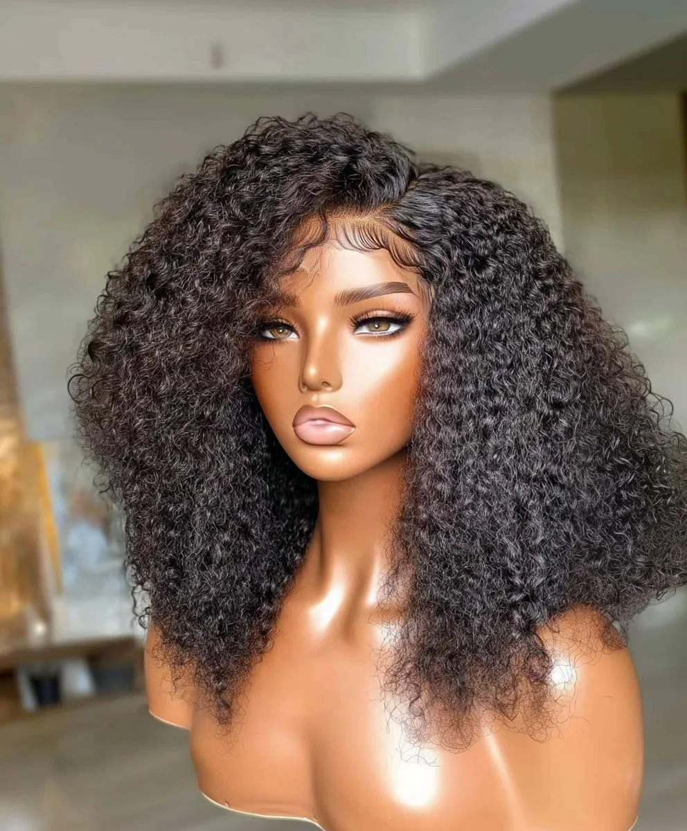 긴 검은 색 소프트 Preplucked 26 인치 180 밀도 레이스 프론트 가발 여성용 변태 곱슬 아기 머리 자연 헤어 라인 좋은 질감