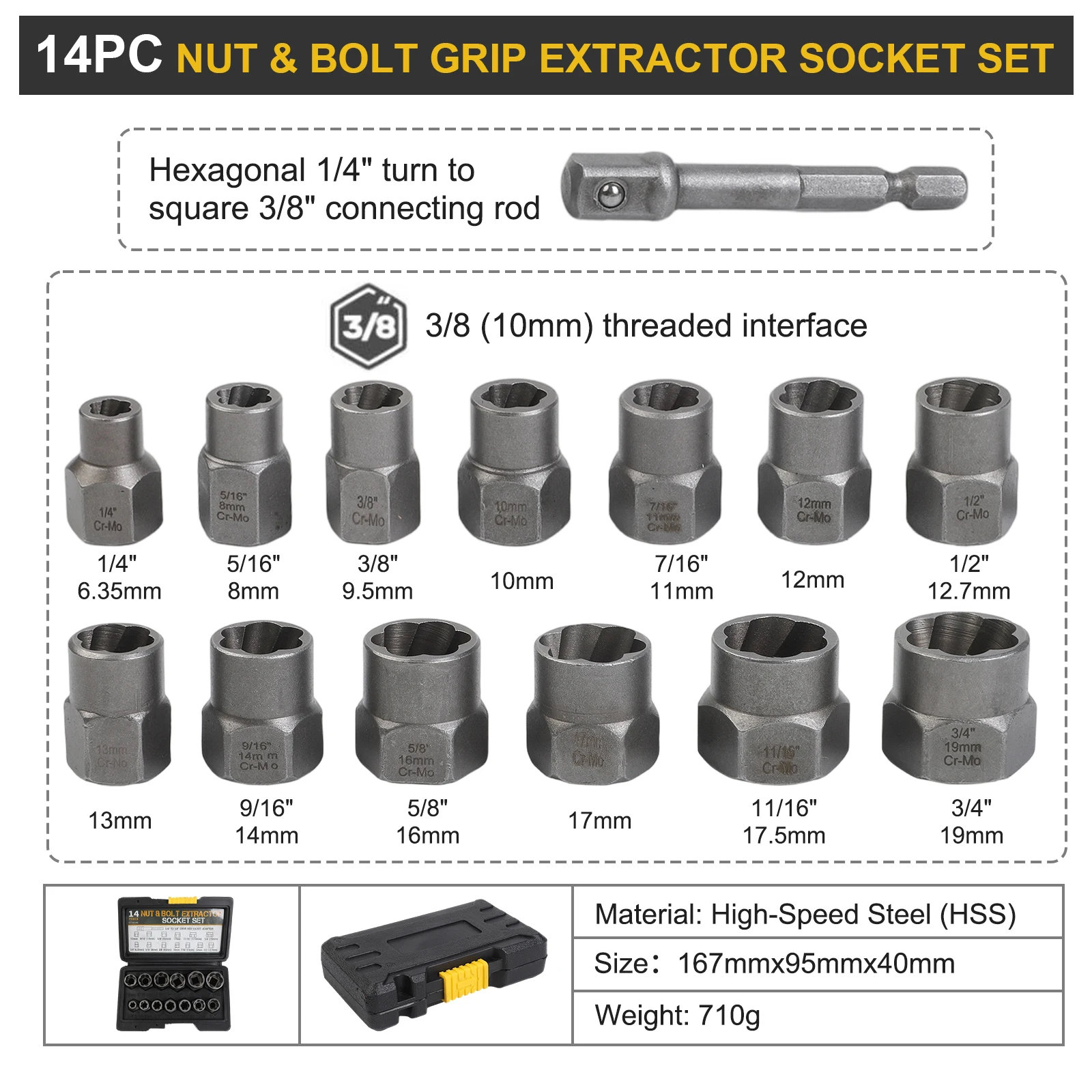 Home And Automotive Repair 1 4''-3 8'' Hex Adapter Bolt Extractor Set Automotive Repair Tool Kit Mechanic Tool Set