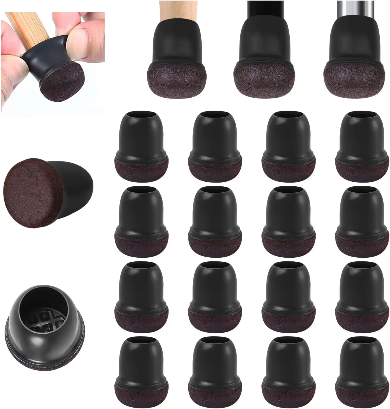 Protecteurs de sol pour pieds de chaise, 8 pièces, avec coussinets en feutre épais, couvre-pieds de meubles en Silicone, gobelets noirs pour pieds de Table, pour protéger les capuchons