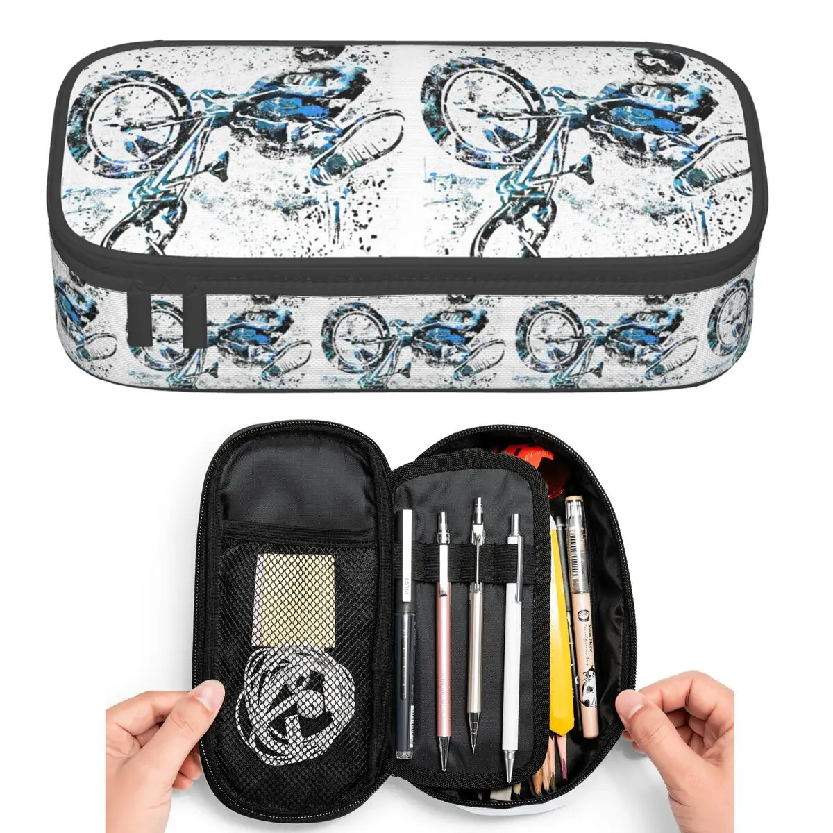 BMX Rider BMX Bike Pencil Cases for Student Pen Box Pencil Bag Large Storage Pencil Pouch Pen Holder