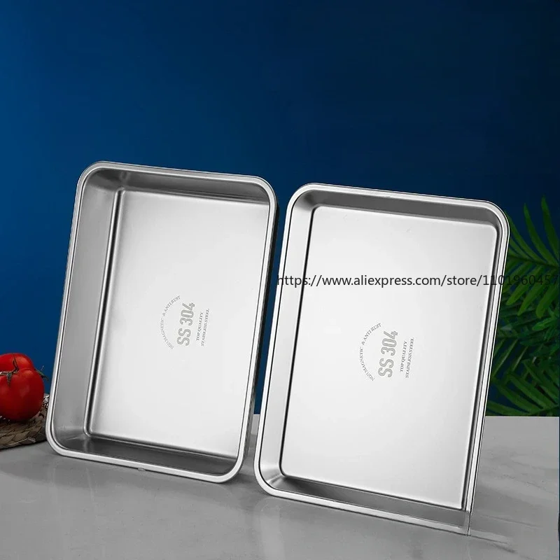

304 Thicked Stainless Steel Food Storage Tray Rectangle Oven Cake Bread Plate Flat Bottom Dishes Kitchen Tools