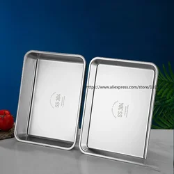 304 Thicked Stainless Steel Food Storage Tray Rectangle Oven Cake Bread Plate Flat Bottom Dishes Kitchen Tools