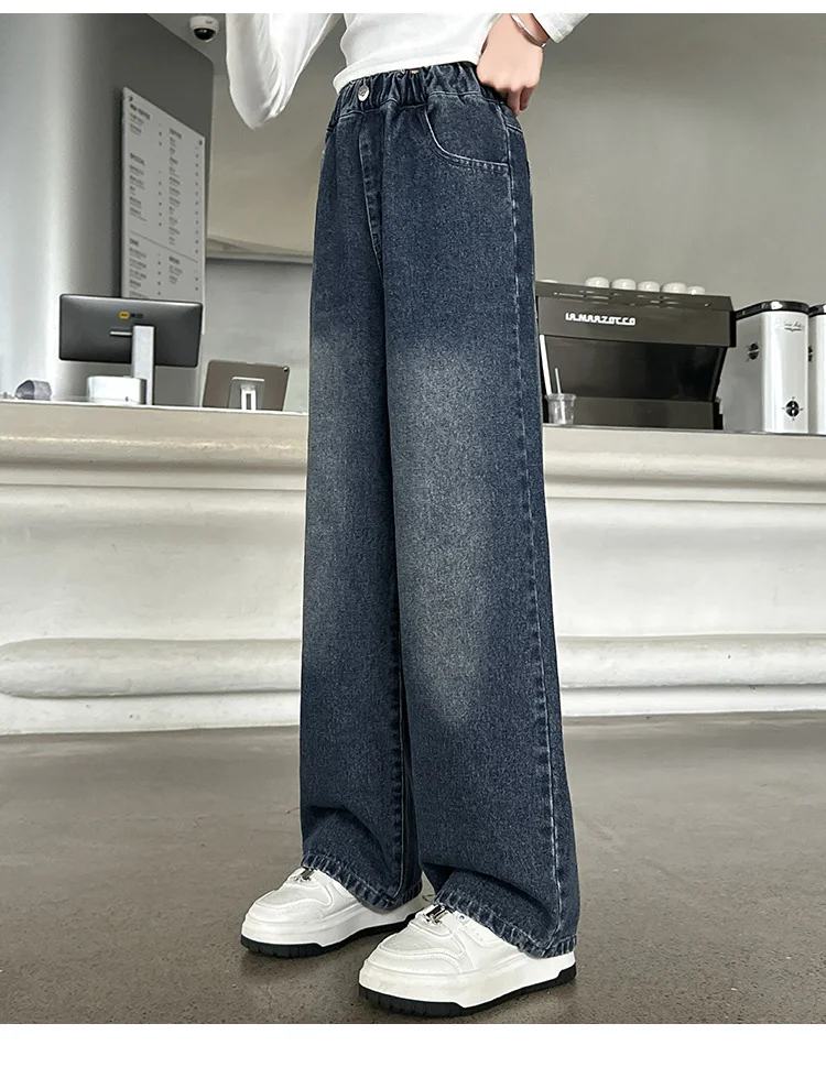 Schmal geschnittene Schulmädchen-Jeans mit Schleifen an den Gesäßtaschen, Kinder-Frühlings-Vintage-Denim-Hose mit Schleife, lässige Kinderhose – Detail 2