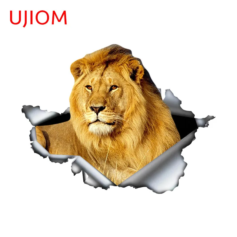 UJIOM 13cm X 10.1cm Cartoon Crack 3D Lion Tear Wall Stickers Personality Living Room Decal Rupture Baby Nursery Room Wallpapers