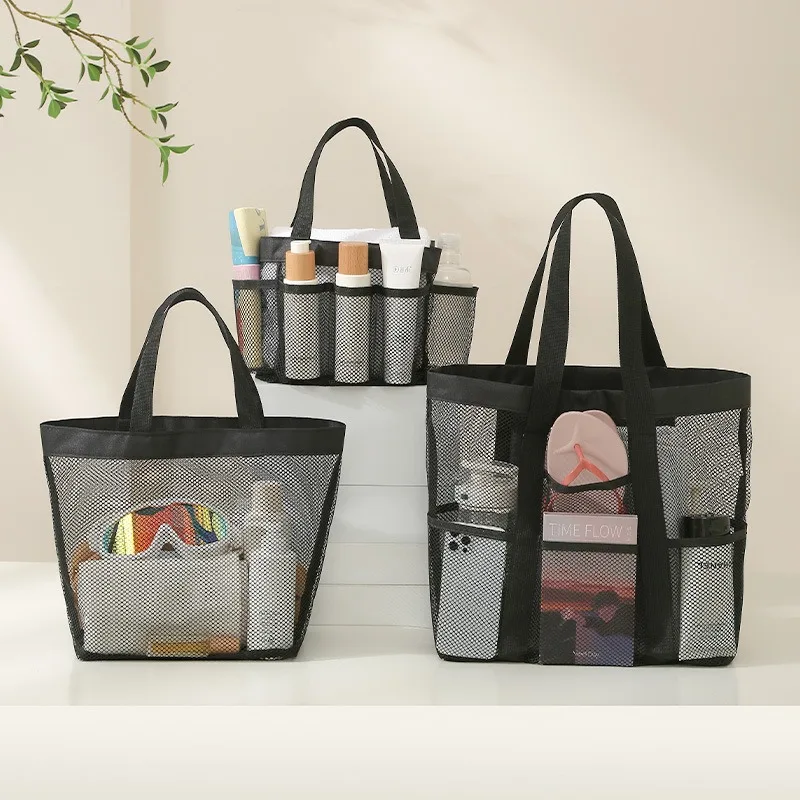 Beach Bag, Large Capacity Mesh Beach Bag, Shoulder Handbag, Toiletry Bag, Travel Hollow Mesh Storage Bag