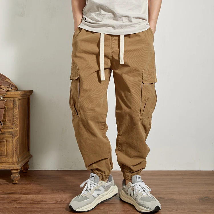 2023 Autumn And Winter New American Retro Men's Casual Pants Fashion Trend Multi-pocket Bunched Foot Cargo Pants