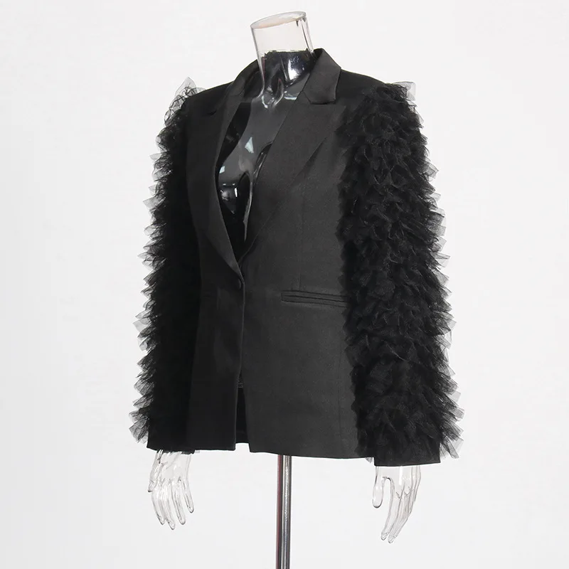 

Australian Jacket Fashion Brand Design Sense Women's 2025 Spring New V-Neck Long Sleeved Mesh Splicing Versatile Suit Jac