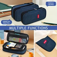 Navy Blue Large-Capacity Pencil Case, Retractable, Multi-Purpose, Made of Premium Fabric, Ideal Gift for the New Semester 4