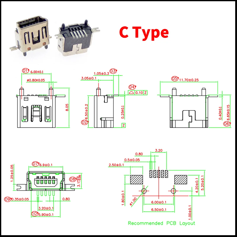 45/90 stücke 9 Typ Mini USB SMT dip 5 Pin Typ B Männlich Weiblich Stecker Port Jack Schwanz Buchse stecker Terminal Kits für Diy Reparatur – Detail 6