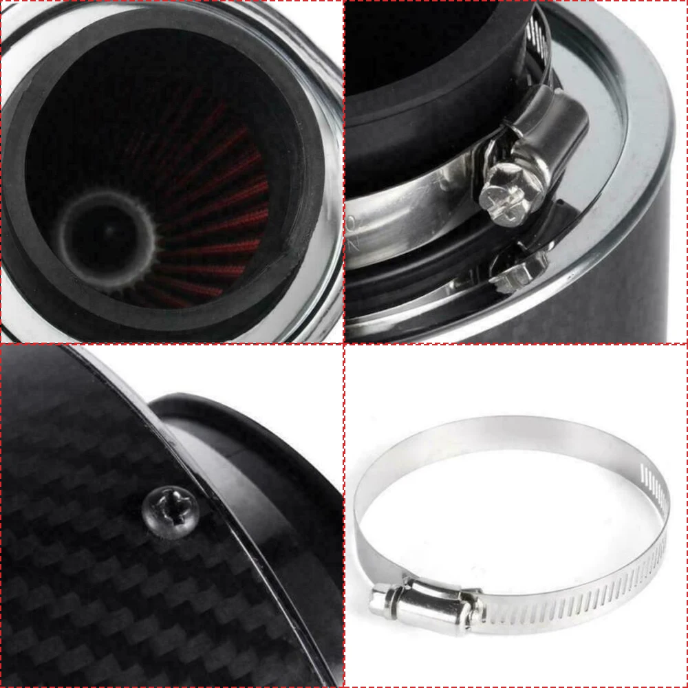 132/154/175mm 176mm 3inch Carbon Cover Air Filter Universal Car Vehicle Flow Cleaner High Performance Cold Air Intake Filter