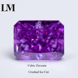 Cubic Zirconia Stone Purple Color Radiant Shape 4k Crushed Ice Cut Lab Synthetic Zircon Gemstone Extremely Shiny Quality Jewelry