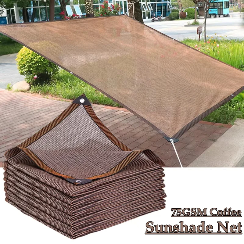 75GSM Outdoor Awning Coffee Sun Shade Net Garden Succulent Plants Sun Shelter Greenhouse Balcony Terrace Shaing Cover Pergola Shading Sail