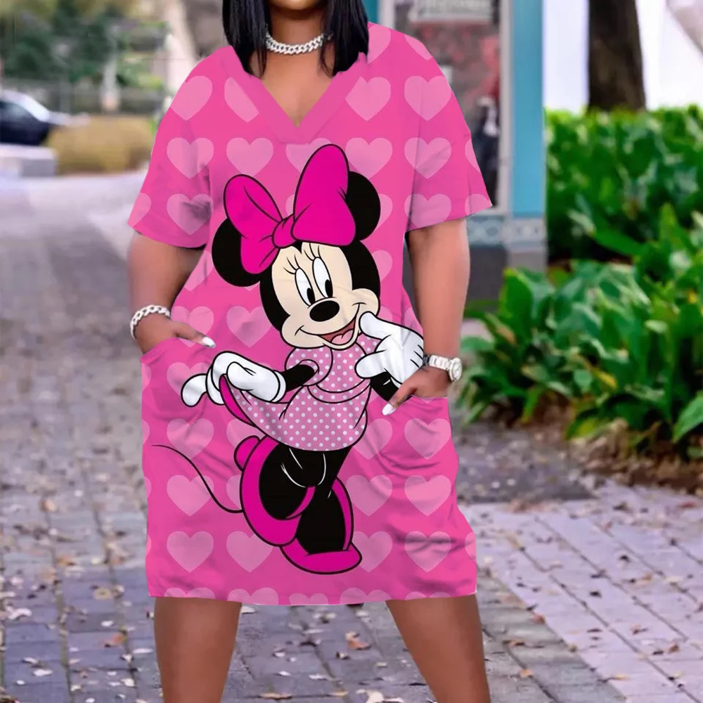 Disney Minnie Sexy Jurk Vrouwen Mode Mickey 3D Print Jurk Vrouwen Losse Dames Party Avondjurk Zomer Knielengte Straat