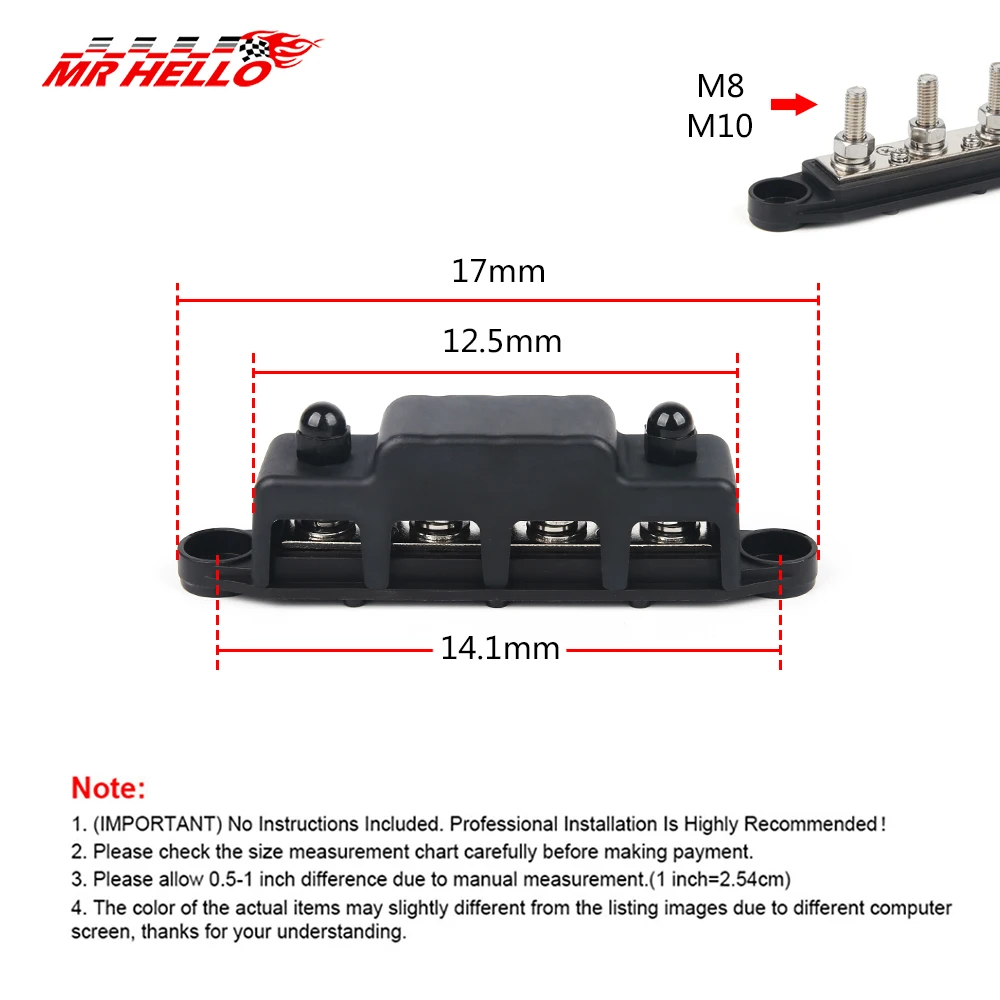 M8 M10 4 Ways Wiring Rows Bus Bar Terminal Block, Power Distribution Block Suitable For Car / Touring car / Yacht